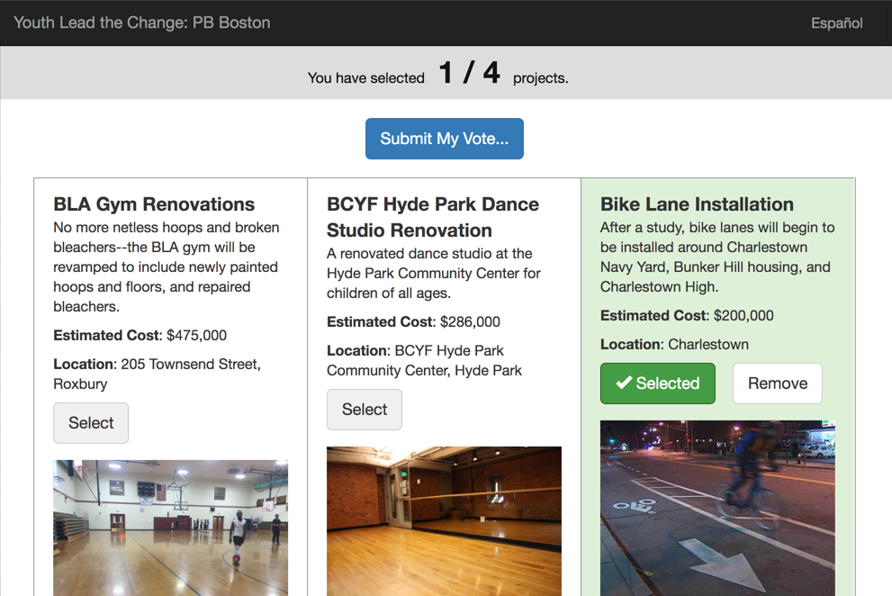 Screenshot of PB Boston's approval voting