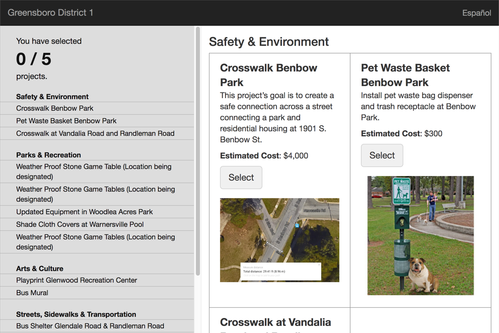 Screenshot of PB Greensboro, NC's approval voting